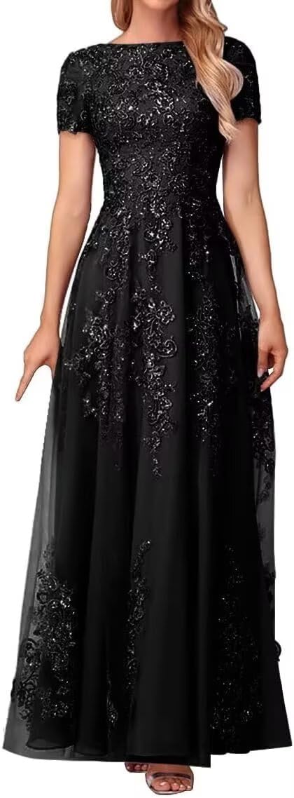 ASDW Tulle Mother of The Bride Dress for Wedding Lace Appliques Mother of Groom Dress Scoop Neck Formal Evening Gowns