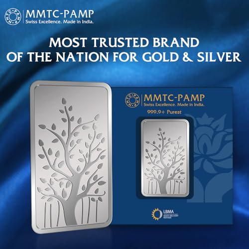 Image of MMTC PAMP 999.9+ Purest Silver Bar, Banyan Tree 250 gm Silver Coin, LBMA Certified
