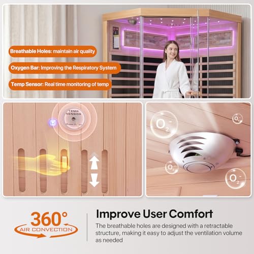 Image of OUTEXER Sauna Corner Saunas for 2-3 Person 120V Indoor Canadian Hemlock