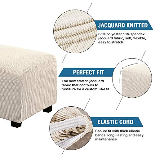 Image of H.VERSAILTEX Ottoman and Sofa Seat Cushion Combined Cover Slipcover Rectangle Sofa Slipcover Fit Length 56'-75' Suitable for L Shaped Seat Cushion Cover or Chaise Part Cover Stretch Thick - Natural