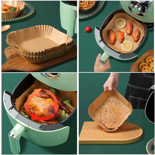 Image of LYHOLKEER Air Fryer Liners Disposable, 400Pcs Nonstick Square Parchment Paper Liners for 5-8 Qt Air Fryers, Compatible with Ninja, Cosori, Chefman, Instant Pot, Oil-Resistant for Easy Cleanup