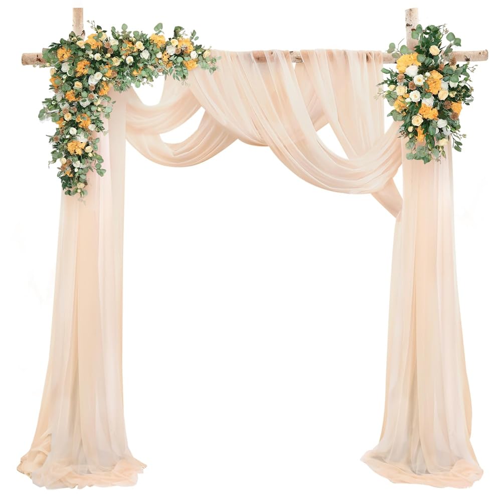 UDSKNV[KSL for Wedding Ceremony Arch Drapes 29.5 Inch X 26.25 Ft Champagne Color Sheer Curtain Fabric