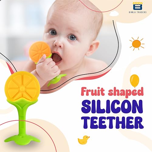 Image of Baby Tree and Fruits Shape Teether Teething | Natural Organic Freezer Safe for Newborn Infant, Babies | Silicone BPA Free | Gum Pain Relief 3D Soother Set (Pack of 1, Orange)