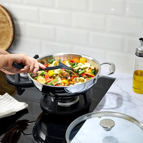 Amazon Basics Non-Stick Honeycomb Triply Stainless Steel Kadhai with Glass Lid, 24 cm - 2.7L, Fast & Even Heating, Induction & Gas Compatible - Image 6