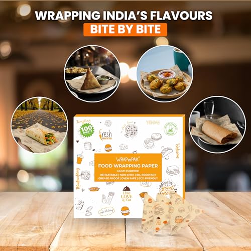 Image of Food Wrapping Paper Sheets (100 Sheets, 11x12 Inch) | Food Grade, FDA Approved | Oil Resistant, Non-Soggy Parchment Paper | Chapati, Burger, Pizza & Sandwich Wrapping (Brown Delight)