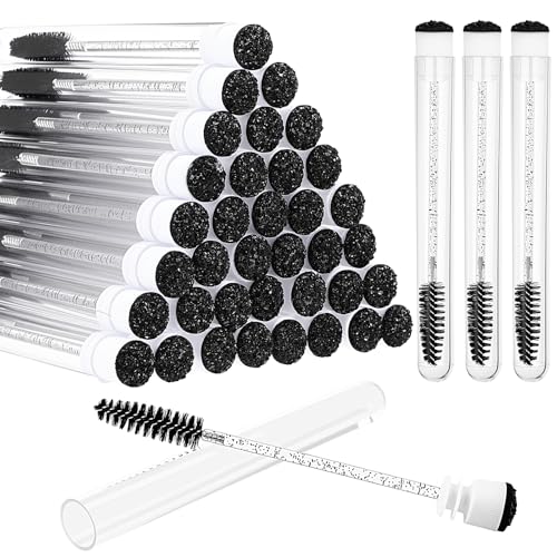 Patelai 80 Pieces Disposable Mascara Brushes Tubes Set 40 Pcs Empty Mascara Wand Tube with 40 Pcs Lash Spoolies Brush Makeup Tool for Eyelash Extension(Black Black Sequins Style)