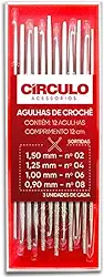 Kit Agulhas Crochê Aço inoxidável 12 Agulhas Sortidas 0.90mm à 1.5mm