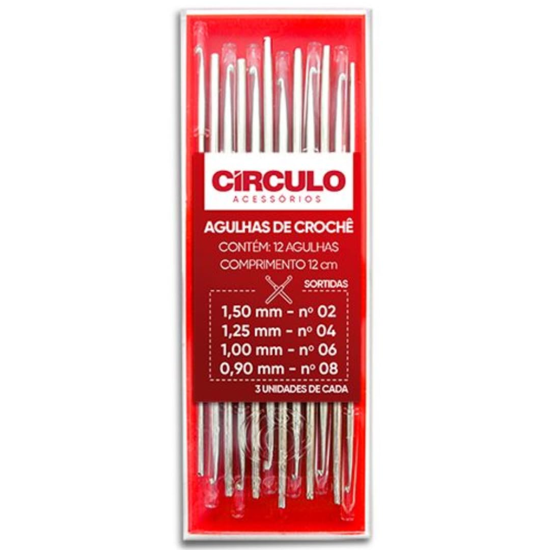 Kit Agulhas Crochê Aço inoxidável 12 Agulhas Sortidas 0.90mm à 1....