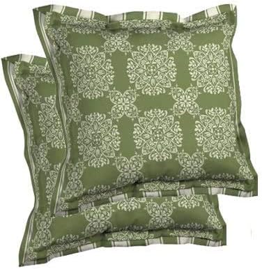 Comfort Classics Set of 2 Outdoor Patio Reversible Pillow Back with Flange 23.5 L x 21 W x 5 H. Polyester Fabric Green Tulip Medallion Inc.