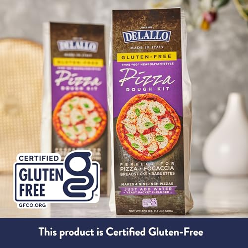 DeLallo Gluten Free Flour Pizza Kit, 17 Oz Bag, (2 Pack), All Purpose Pizza Dough Mix for Baking Crust, Bread and Calzones, Vegan, Dairy Free