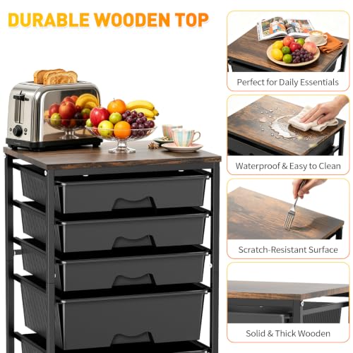 Image of SUNALLY Rolling Carts with 5 Drawers, Storage Drawer Carts for Craft, Black