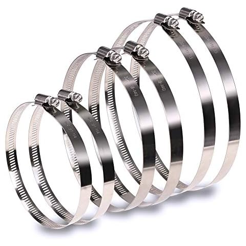 InduSKY 6Pcs 4 inch 5 inch 6 inch Hose Clamp Set 304 Stainless Steel Duct Clamps Worm Gear Adjustable 91-165mm Range Hose Clamp Fuel Line Clamp for Automotive and Mechanical Applications Cover