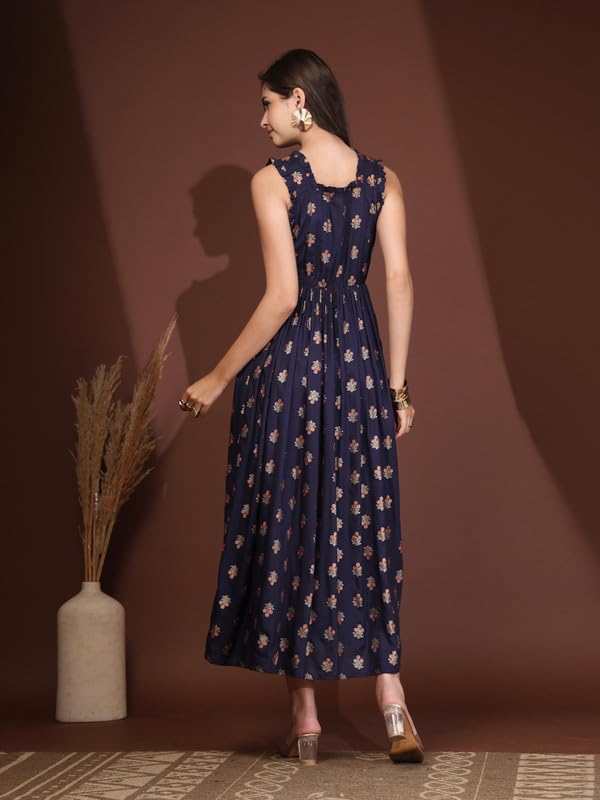 Image of Dress for Women | New Rayon Floral Printed Flared Maxi Dress for Women & Girl's