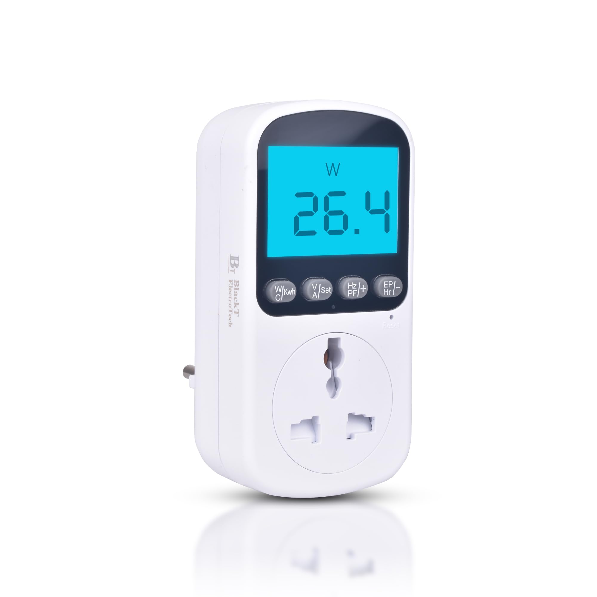 Blackt Electrotech (BT72PM) 2PIN Digital Electricity Usage Monitor Plug – Power Meter with LCD Display for Watts, Voltage, Amps, and Energy Cost Calculation (16A, 3680W, 230V)