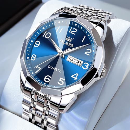 Image of OLEVS Watch for Men Luxury Dress Analog Quartz Stainless Steel Waterproof Luminous Date Diamond Business Two Tone Casual Wrist Watch