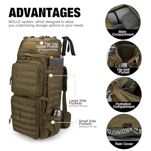 Mardingtop 75L Molle Hiking Internal Frame Backpacks with Rain Cover for Camping,Backpacking,Travelling(Khaki) - Image 4
