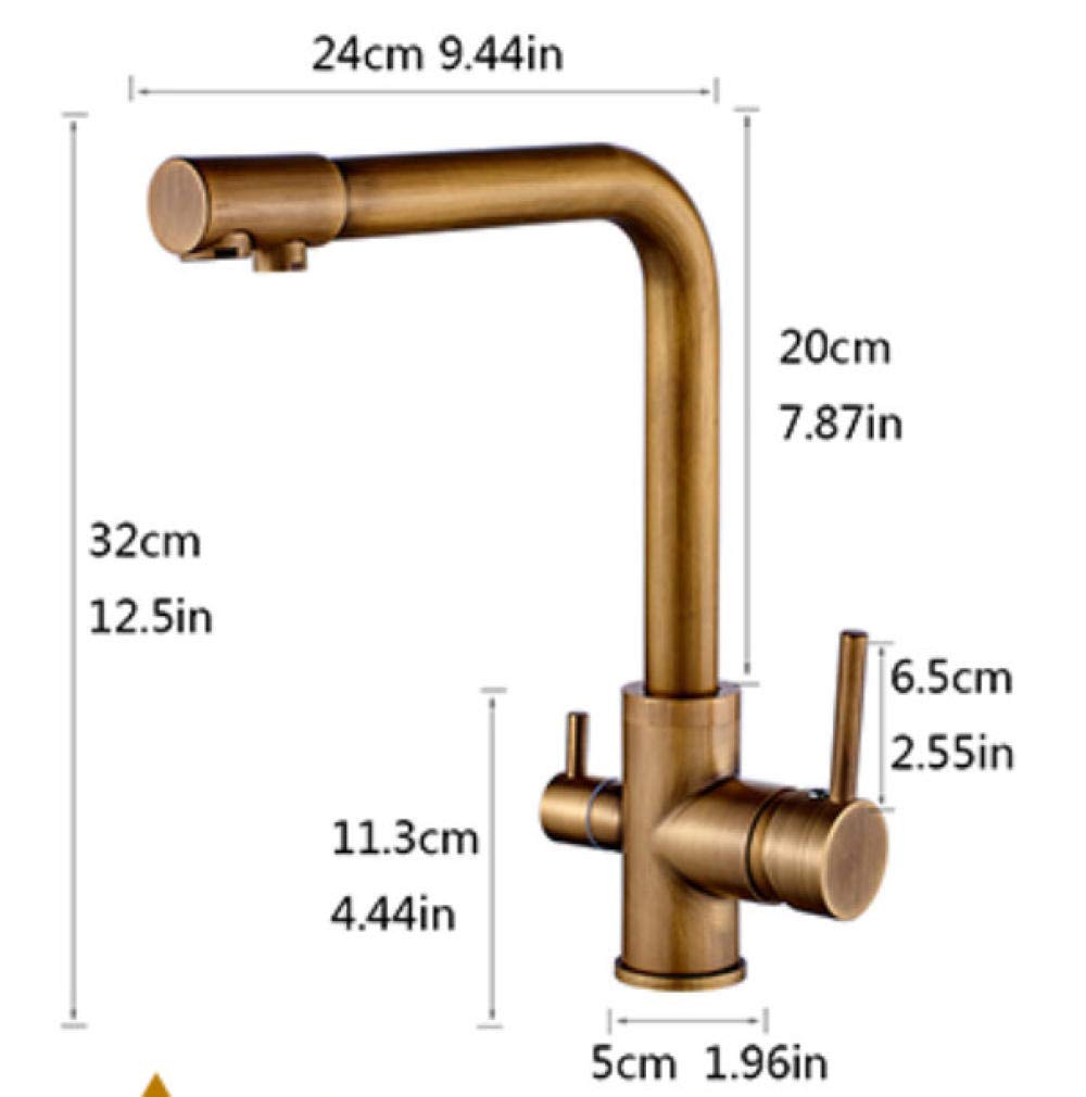 Nian 100% ottone antico miscelatore girevole acqua potabile rubinetto 3 vie filtro acqua depuratore rubinetti da cucina per lavelli rubinetti
