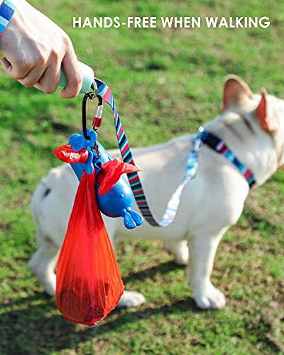 Image of Poop Bag Holder Dispenser with Used Waste Bag Carrier, Creative Styling, ABS Body, 360 Rotatable Lockable Buckle for Leash (Blue)