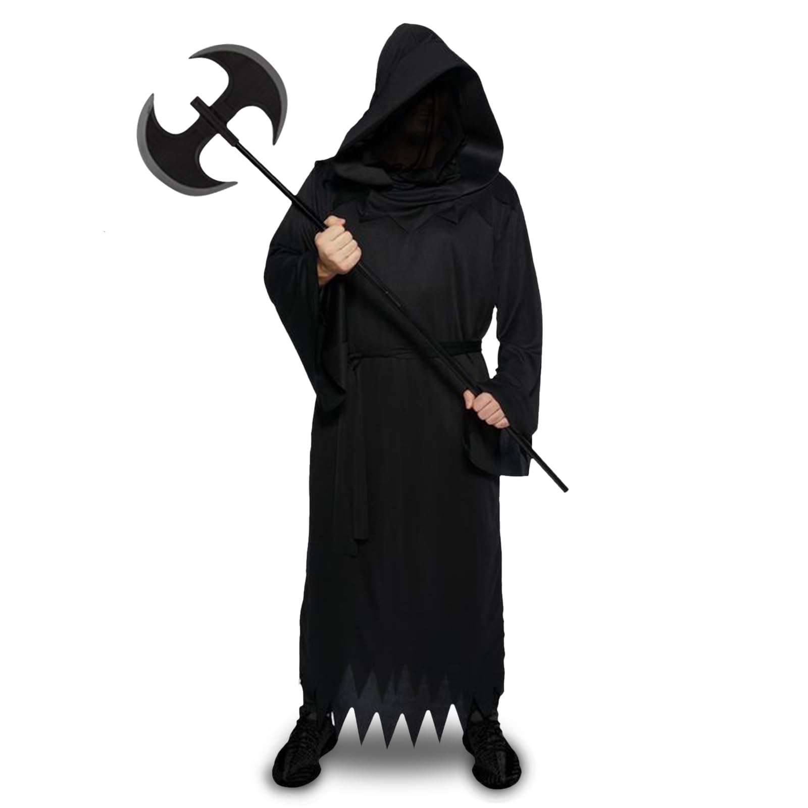 XXLOGGrim Reaper Costume Adult Men Ghost Phantom Costume Black Robe with Hood Scary Halloween Costumes Cool Reaper cloak
