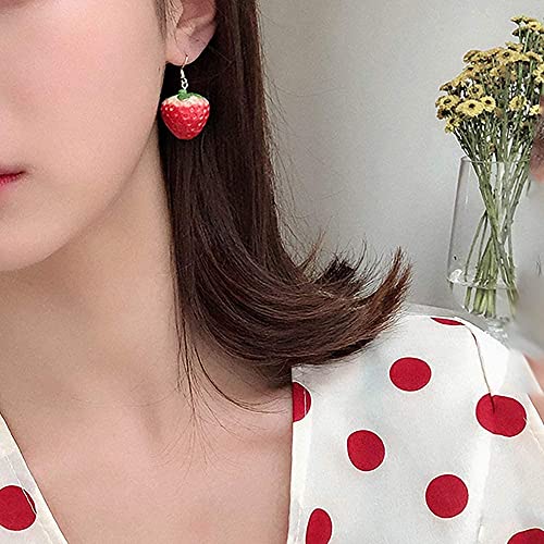 Strawberry Drop Dangle Earrings for Women, Red Cute Strawberry Dangle Earring, Simulated Strawberry Earrings,3D Acrylic Fruit Drop Earring2