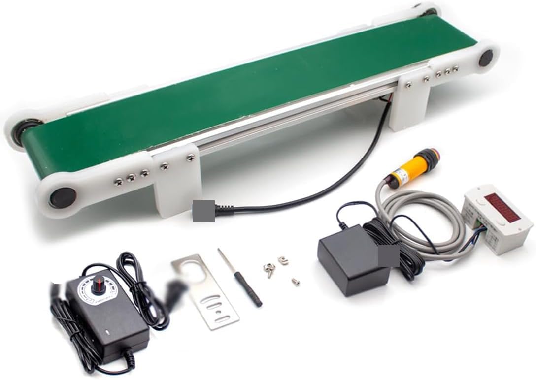Trasportatore Elettrico Compatto con contatore fotoelettrico, velocità Regolabile 1.8-7.6cm/S, Piccolo trasportatore Desktop per esperimenti di Laboratorio e Articoli di Selezione