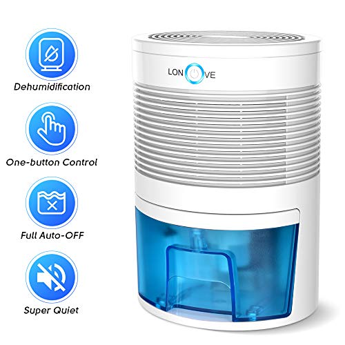 LONOVE Dehumidifier Mini Electric 800ml Small Portable Dehumidifier for Damp Mould Home Bedroom Kitchen Closet Caravans Garage Wardrobe Basement, Ultra Quiet Auto-off & LED Indicator