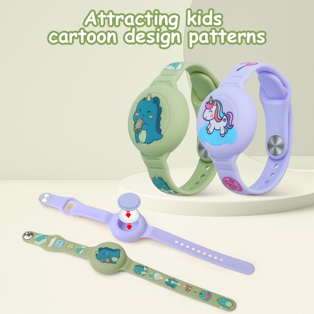 AXFEE Pulsera Compatible con Airtag - 2 Piezas de Silicona para Niños, Funda Protectora Ajustable Antipérdida, Impermeable (Nuevo Unicornio + Dinosaurio, Airtag No Incluido) — view 6