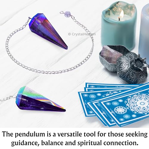 Image of Certified Amethyst Aura Quartz Pendulum Dowsing Tool - Natural Crystal Pendulum for Spiritual Guidance - Premium Dowser Pendulum for Accurate Divination and Energy Healing - Perfect for Energy Healing and Chakra Balancing - Handcrafted with Precision and Elegance