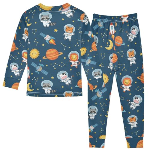 Pajama Sets Long Sleeve Space Animals in Astronauts Soft Comfy Sleepwear 2 Piece PJS 3-8T3