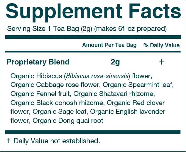 Menopause Support Tea | Cooling relief for Hot Flashes, Night Sweats, Mood Swings, Bloating, Promotes Restful Sleep, Supports Bone and Joint Health | 10 Herbs including Shatavari, Black Cohosh, Red Clover, Fennel, Sage | 100% Organic | Hibiscus Mint Flavor | 30 Tea Bags - Image 4