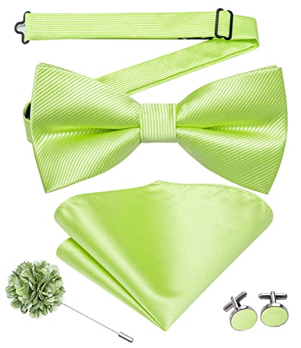 Image of Hi-Tie Bow Ties for Men Pre-Tied Pocket Square with Cufflinks Mens Bowtie Sets for Wedding Formal Party
