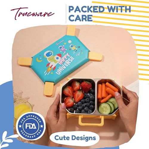 Image of Trueware Blossom 2 304 Stainless Steel PU Insulated Lunch Box with Two Compartment BPA Free, Food Grade Ideal for School, Picnic, Office & Outdoor - 580ml