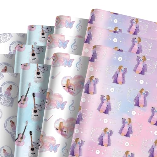 12 PCS Taylor Wrapping Paper Music Themed Fan Gift Wrap for Girls Birthday Wrapping Paper for Presents Decorative for Party Celebration (50 * 70cm)