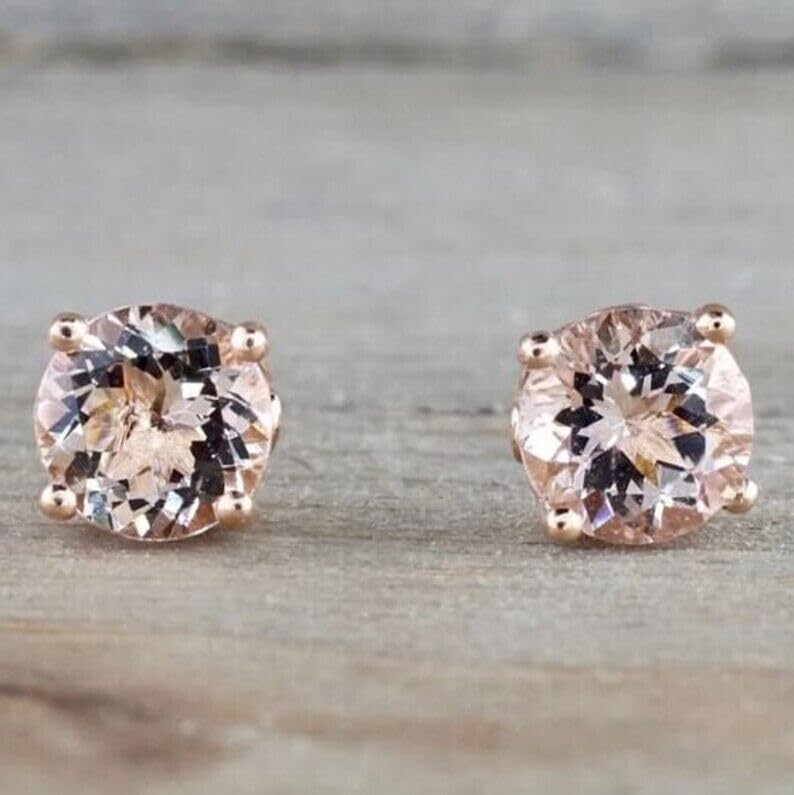 1.00Ct Round Cut Simulated Peach Morganite Stud Earrings 14K Rose Gold Plated 925 Silver 5mm3