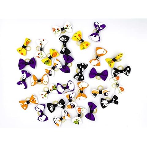 AXEL PETS Holiday Halloween Festive Holiday Dog & Puppy Bows Bag of 30 Pieces - Grooming Pumpkin Bows, Scary Ghosts, Halloween Pets Grooming Bows Cover