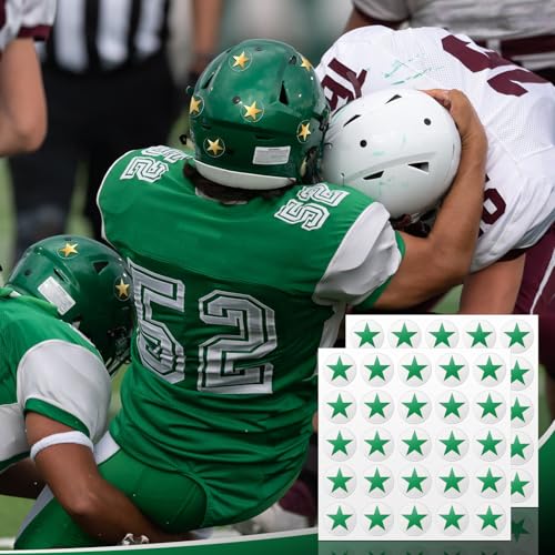 Image of Leinuosen Helmet Stickers Football Baseball Helmet Decals 1-1 /8 Inch Vinyl Sports Football Decals Self Adhesive Hockey Stickers for Hockey, Lacrosse, Batting(Clear Print Green, Star)