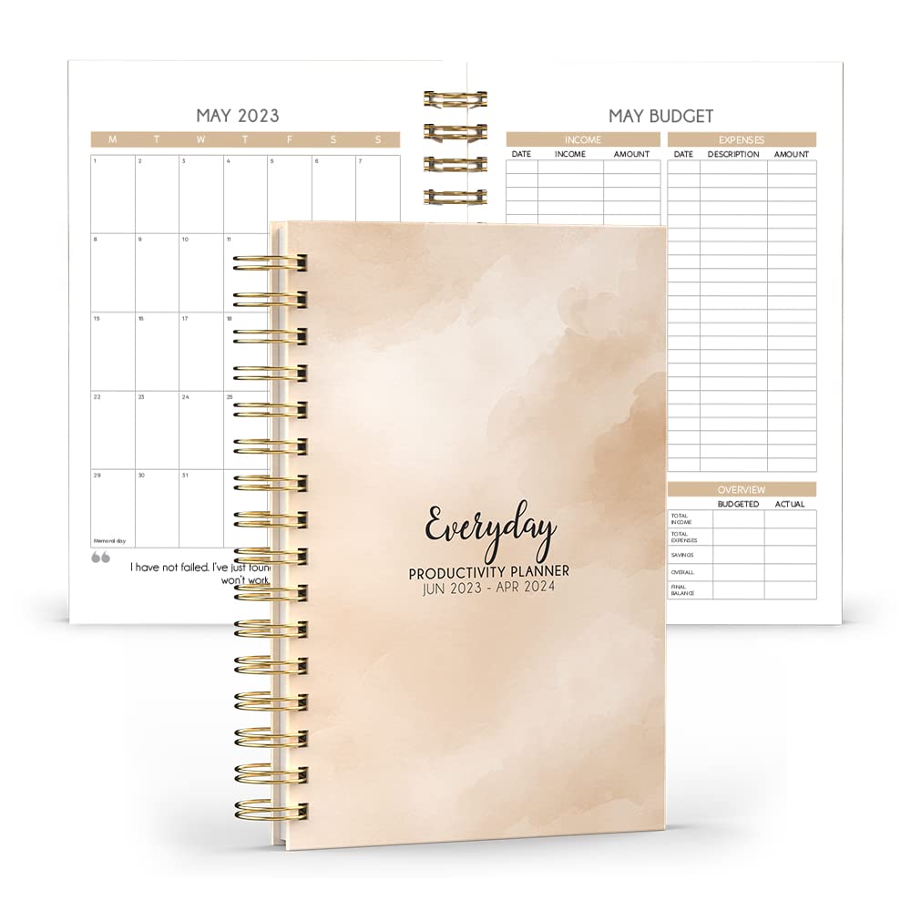 Everyday Productivity Planner June 2023-April 2024 - The all-in-one planner with budget tracker, workout planner, 90-min task chart & productivity articles and advice for maximum efficiency & balance