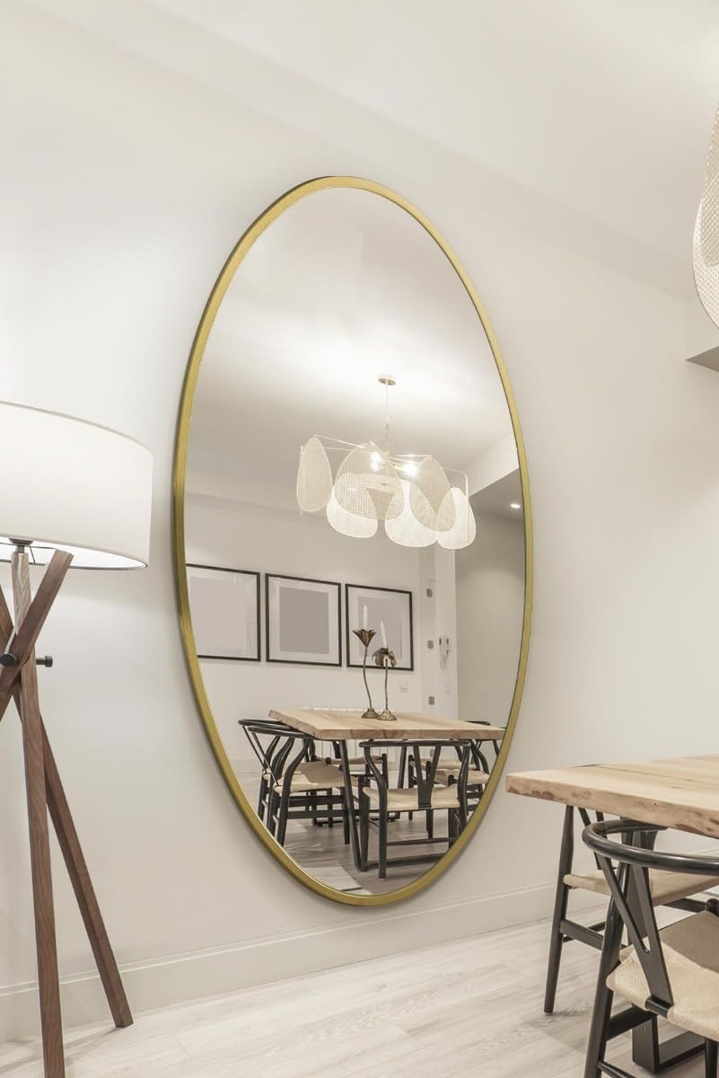 MirrorOutlet The Ovale - Large Gold Framed Oval Pond Wall Mirror 79" X 44" (200cm X 112cm) Silver Mirror Glass On A Black Backing.