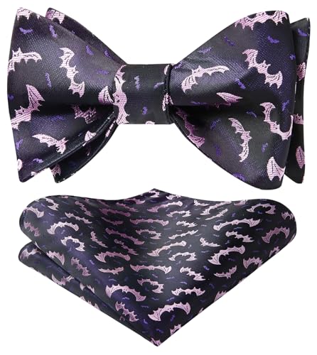Image of HISDERN Bow Ties for Men Self Tie Animal Bowties Pocket Square Woven Silk Fun Bowtie Handkerchief Set for Wedding Party