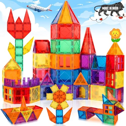 Image of ANVIE & ABEER Set of 40 Big (75mm) Magnetic Building Tiles for Kids, Educational Stacking Blocks for Boys Girls, Magnets Construction Toys, (Big Tiles Set of 40 PCS)