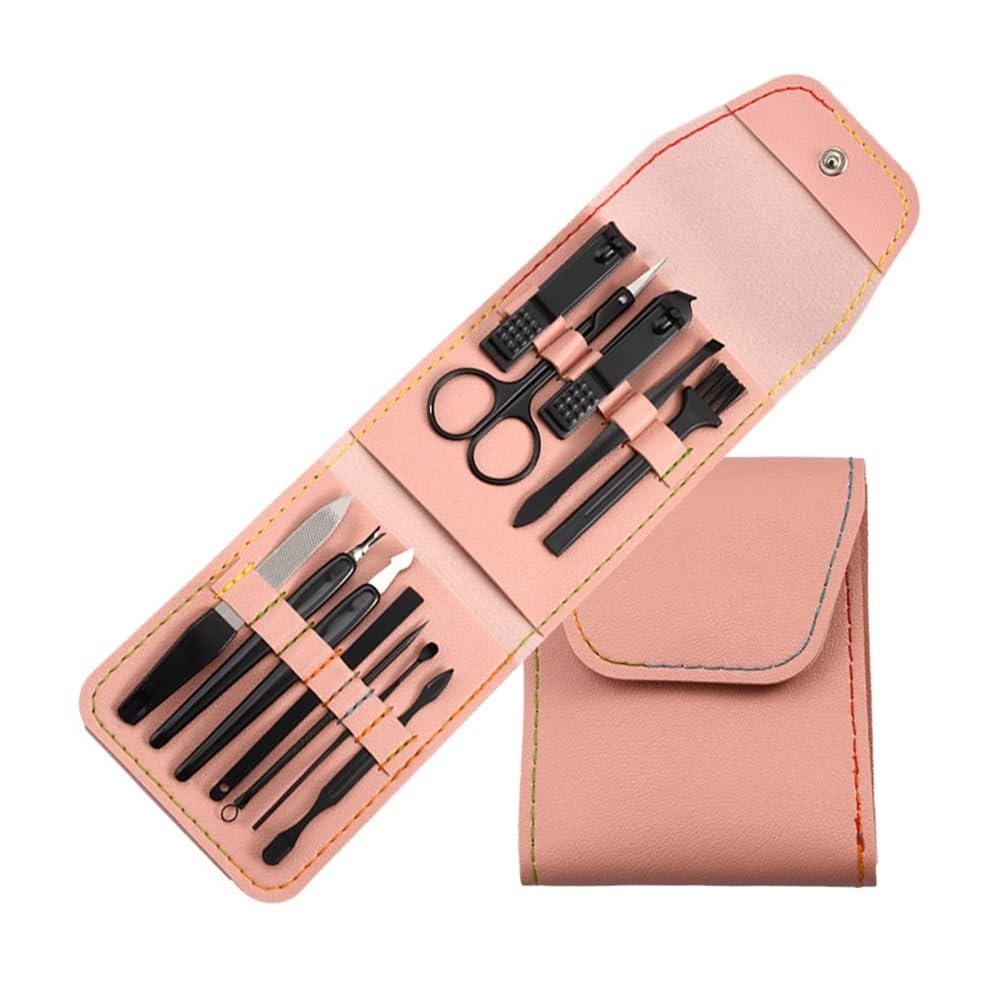 SBCGFY Nail Clippers, Professional 12pc Manicure Set, Grooming Kit Nail Kit,Pink