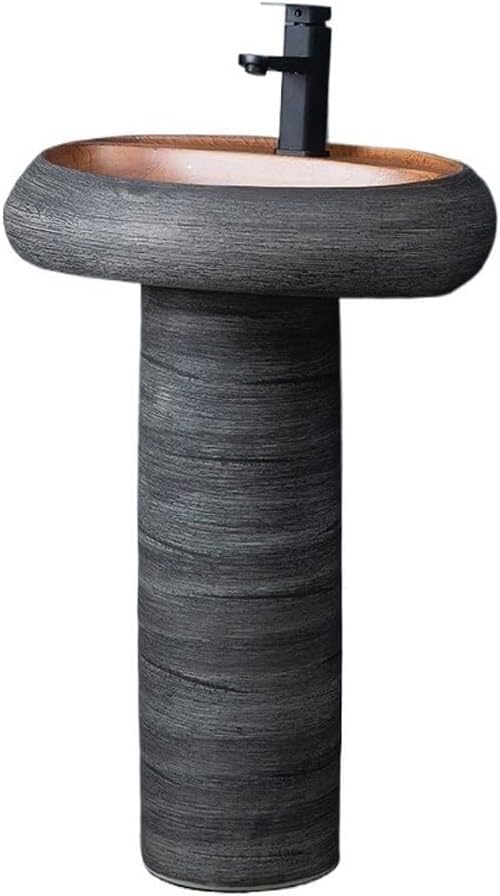 Pedestal Sinks Outdoor Courtyard Integrated Simple Ceramic Wash Basin Modern Home Column Bathroom Sink (A)