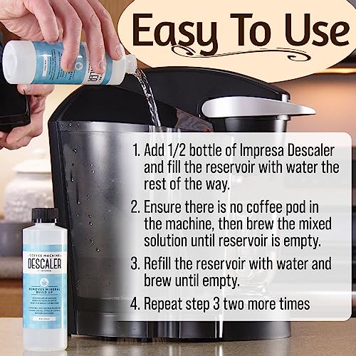 Image of IMPRESA Coffee Machine Descaler - Machine-Safe Formula & Descaling Solution - Universal Descaler for Coffee Maker Compatible with Keurig, Nespresso, Breville & More - 3 Pack, 6 Uses, Made in USA