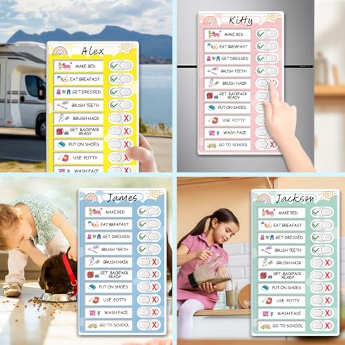 Image of 4 in 1 Namable Chore Chart for Kids, Dry Erase Morning /Bedtime Routine Chart for Kids for Refrigerator, Magnetic Visual Schedule for Kids Toddlers to Do List Checklist for Multiple Kids
