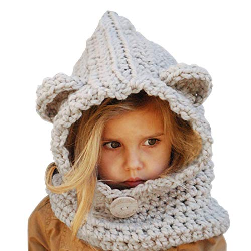 Baby Girls Boys Winter Hat Scarf Earflap Hood Scarves Skull Caps (Grey(2-8 Years Old)) Beige Bear