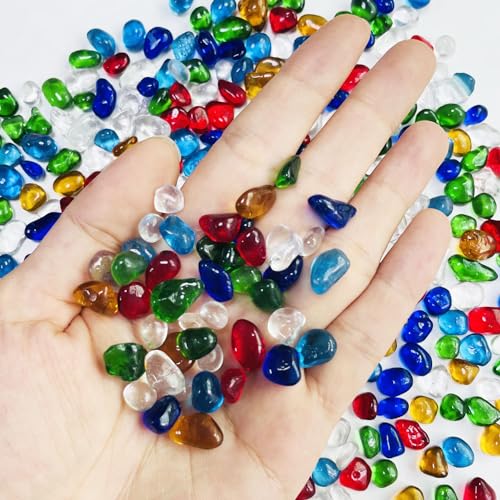 Image of Glass Stones, 0.85LB /385g Aquarium Gravel Rocks, Mixed Color Aquarium Pebbles for Fish Tank, Sea Glass Rocks for Vase Filler Craft