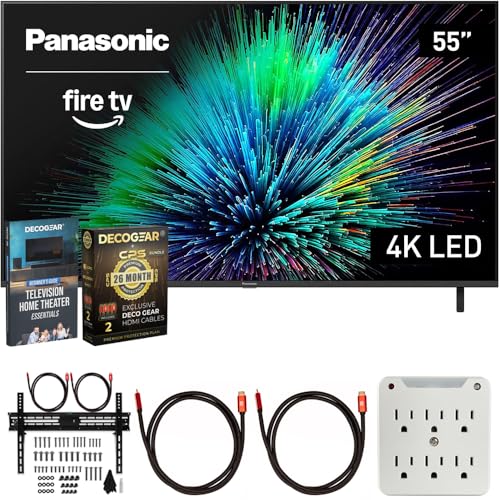 Panasonic TV-55W70BP W70 Series 55 inch LED 4K Ultra HD Smart Fire TV Bundle with 2X HDMI 2.0 Cable, TV Wall Mount, 6-Outlet Surge Adapter, Theater Essentials and Exclusive 26 Month Protection Pack