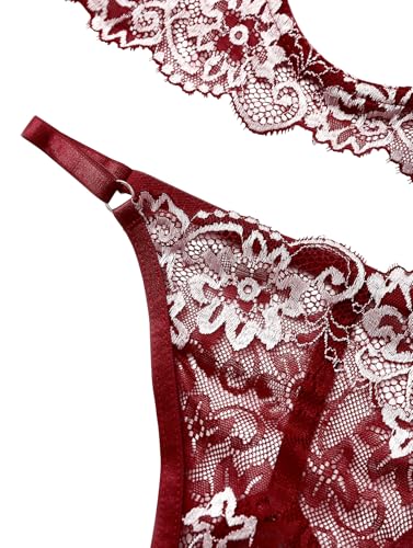 Image of Lilosy Sexy Underwire Floral Lace Sheer Lingerie Set for Women See Through Bra and Panty 2 Piece