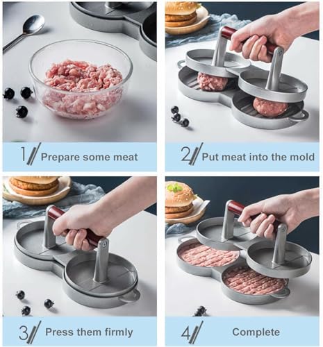 Image of Hamburger Press Patty Maker Mold Round Shape Burger Tikki Press Mold for Making Burger Patty | Stainless Steel Surface with Bottom Groove Design Rice Cake and Aloo Tikki Mold Press