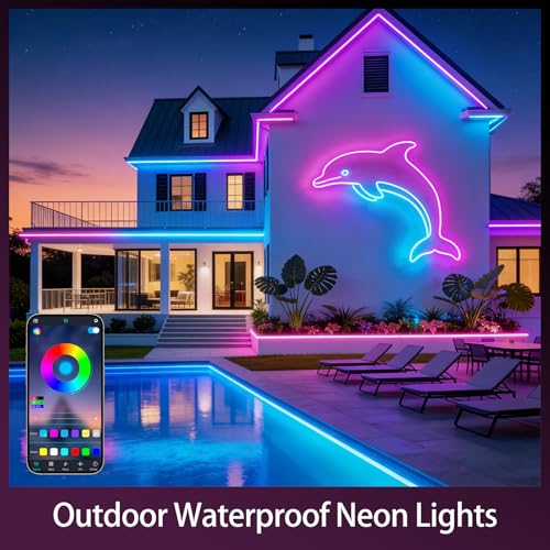 Image of LED Neon Lights, 66FT RGB Neon Rope Lights App Control,IR Remote,Music Sync,IP65 Waterproof,Flexible DIY Design for Bedroom,Living Room,Gaming Room,Party,Outdoor,Christmas Decor